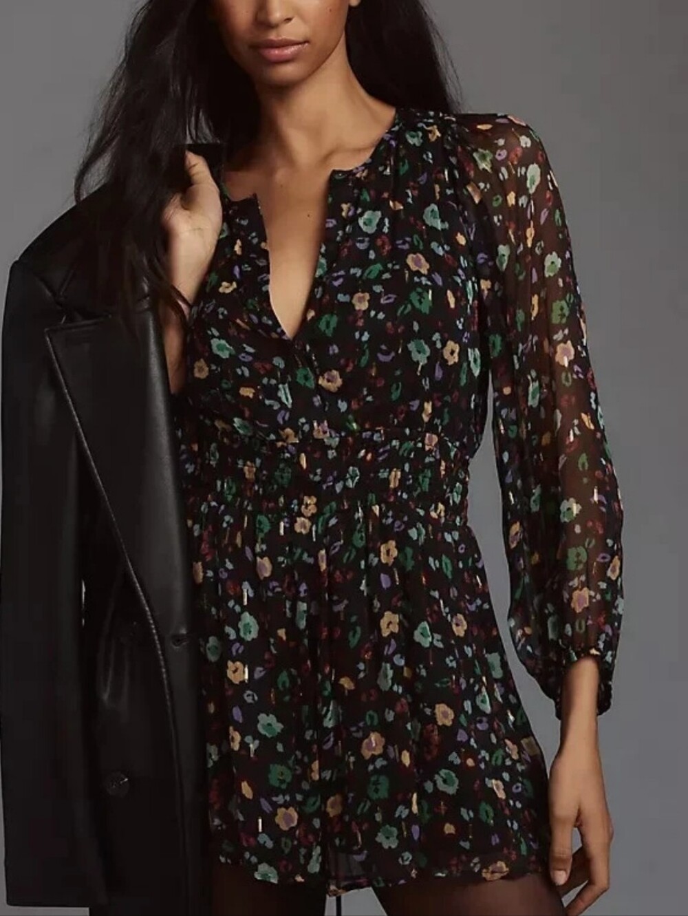 Anthoropologie The Long-Sleeve Somerset Romper: Printed Edition Sz L
